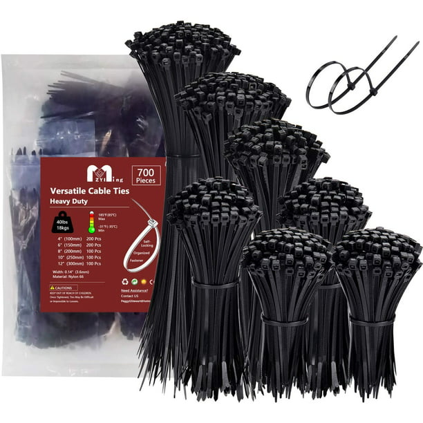 AUSTOR 700 Pieces Zip Ties Black Nylon Cable Zip Ties Self Locking Cable Ties in 4/6/ 8/10/ 12 Inches for Home Office Garage and Workshop 4332799407 